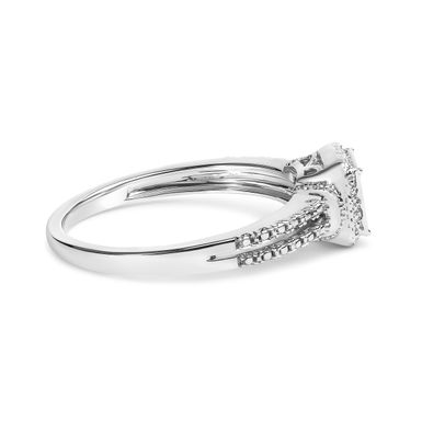 .925 Sterling Silver 1/4 Cttw Princess-cut Diamond Composite Ring with Beaded Halo (H-I Color, SI1-SI2 Clarity) - Size 8