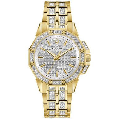 Bulova  - Ladies Octava Crystal Gold-Tone Stainless Steel Watch Crystal Dial