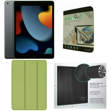 Apple 10.2-Inch iPad (9th Generation) with Wi-Fi 256GB Space Gray Green Case Bundle