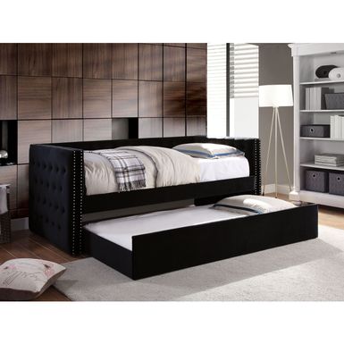 Contemporary Fabric Daybed with Trundle in Black