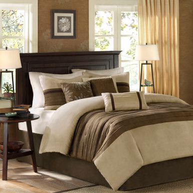 Natural Palmer 7 PC Pieced Faux Suede Comforter Set Cal King