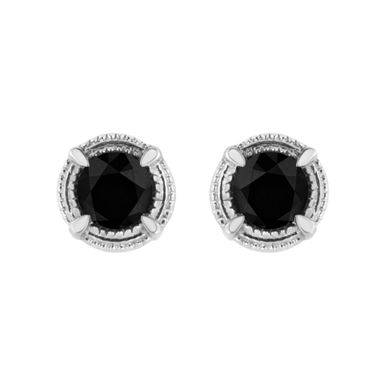 .925 Sterling Silver 1 1/4 cttw Treated Black Diamond Modern 4-Prong Solitaire Milgrain Stud Earrings (Black Color, I1-I2 Clarity)