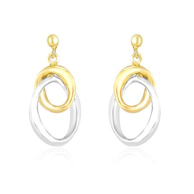 14k Two Tone Gold Drop Earrings with Interlaced Oval Sections