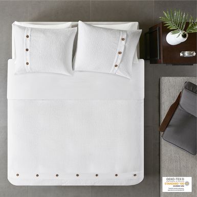 White Finley 3 Piece Cotton Waffle Weave Duvet Cover Set Full/Queen