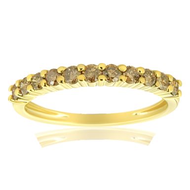 10K Yellow Gold Plated .925 Sterling Silver 1/4 Cttw Champagne Diamond 11 Stone Band Ring (K-L Color, I1-I2 Clarity) - Size 7