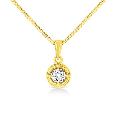 14K Yellow Gold Plated .925 Sterling Silver 1/3 Cttw Brilliant Round Cut Diamond Solitaire Milgrain 18" Pendant Necklace (K-L Color, I2-I3 Clarity)