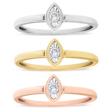 14K Gold Plated .925 Sterling Silver 1/6 Cttw Diamond Marquise Shaped Stackable Promise Ring Set (J-K Color, I1-I2 Clarity) - Size 8