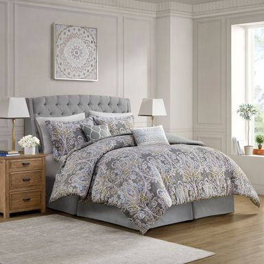 Grey Hallie 6 Piece Cotton Comforter Set Queen