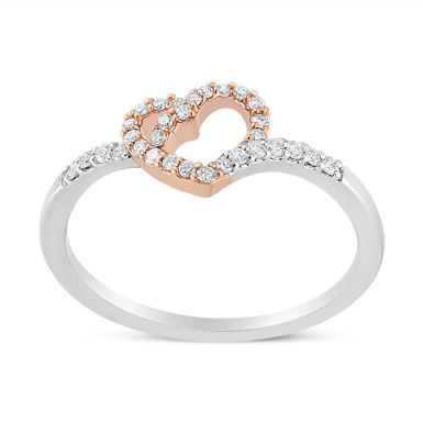 14K Rose Gold Plated and White .925 Sterling Silver 1/5 Cttw Round-Cut Diamond Open Heart Promise Ring (I-J Color, I2-I3 Clarity) - Ring Size 9