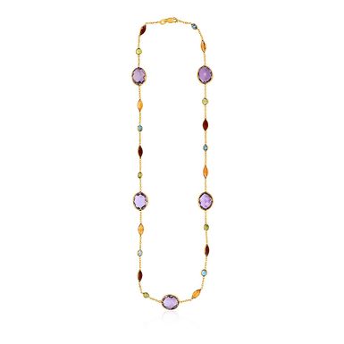 14k Yellow Gold Necklace with Multicolored Stones (18 Inch)