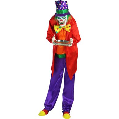 Life-Size Animatronic Clown with Lights and Sound, Indoor or Covered Outdoor Halloween Decoration