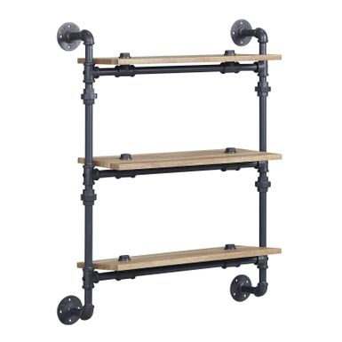 ACME Brantley Wall Rack w/3 Shelves, Oak & Sandy Black Finish