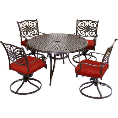 Traditions 5pc: 4 Swivel Rockers, 48" Round Cast Table