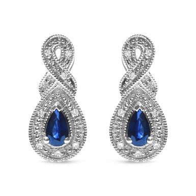 .925 Sterling Silver 4.5 x 3mm Pear Sapphire Gemstone and Diamond Accent Infinity Drop Stud Earrings (H-I Color, SI1-SI2 Clarity)