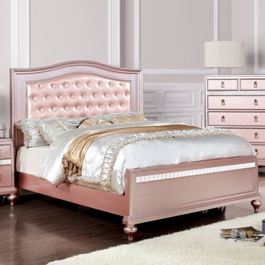 Contemporary Wood Full Panel Bed in Rose Gold