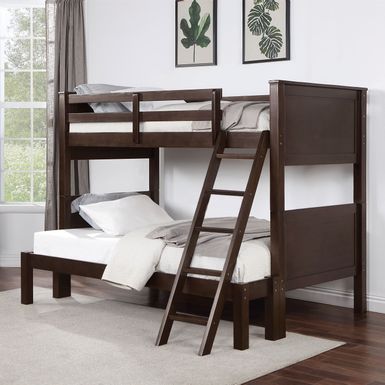 Transitional Wood Twin over Full Bunk Bed in Walnut