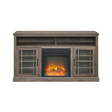 Walker Edison - Traditional 58 Tall Glass Two Door Soundbar Storage Fireplace TV Stand for Most TVs up to 65 - Grey Wash