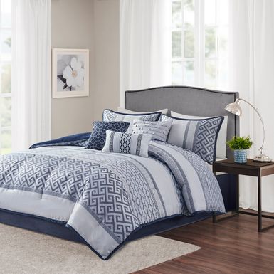 Navy Bennett 7 Piece Jacquard Comforter Set, King