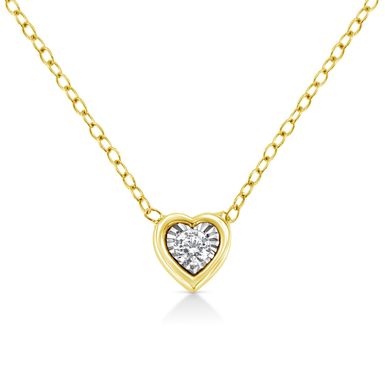 10K Yellow Gold Plated .925 Sterling Silver 1/10 Cttw Miracle Set Round Diamond Heart Shape 18" Pendant Necklace (K-L Color, I2-I3 Clarity)