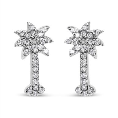 14K White Gold 1/4 Cttw Diamond Palm Tree Push Back Stud Earrings (K-L Color, I1-I2 Clarity)