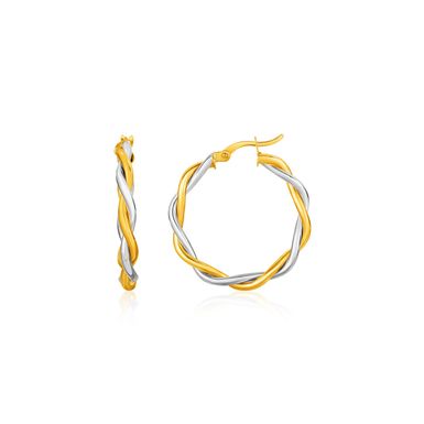 Two Tone Twisted Wire Round Hoop Earrings in 10k Yellow and White Gold