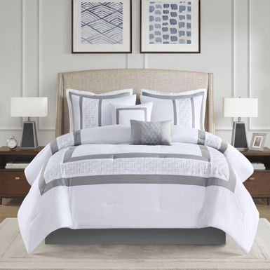 White Powell 8 Piece Embroidered Comforter Set Cal King