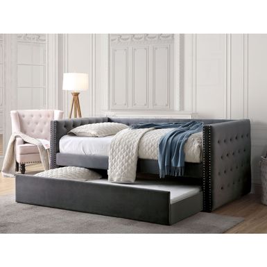 Contemporary Fabric Daybed with Trundle in Gray