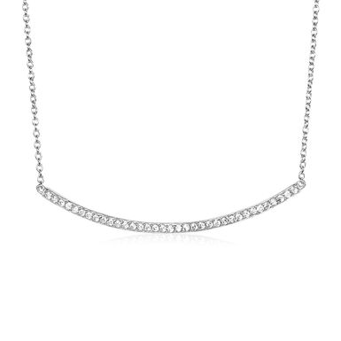 Sterling Silver Curved Bar Necklace with Cubic Zirconias (18 Inch)