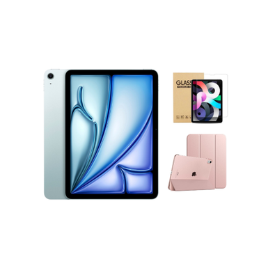 Apple - 11-inch iPad Air (Latest Model) M2 chip Wi-Fi 128GB - Blue With Rose Gold Case Bundle