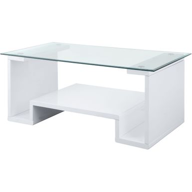 ACME Nevaeh Coffee Table, Clear Glass & White High Gloss Finish