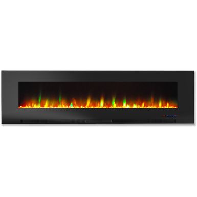 60-In. Wall-Mount Electric Fireplace in Black with Multi-Color Flames and Crystal Rock Display