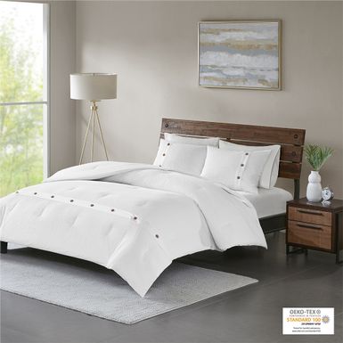 White Finley 3 Piece Cotton Waffle Weave Comforter set Full/Queen