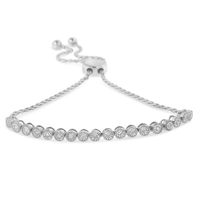 .925 Sterling Silver Miracle-Set Diamond Accented 6"-9" Adjustable Beaded Tennis Bolo Bracelet (H-I Color, I2-I3 Clarity)