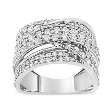 .925 Sterling Silver 2.00 Cttw Round-Cut Diamond Overlapping Bypass Band Ring (I-J Color, I2-I3 Clarity) - Ring Size 5