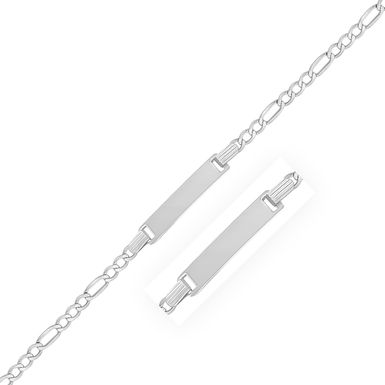 14k White Gold Figaro Chain Fancy Children's ID Bracelet (6 Inch)