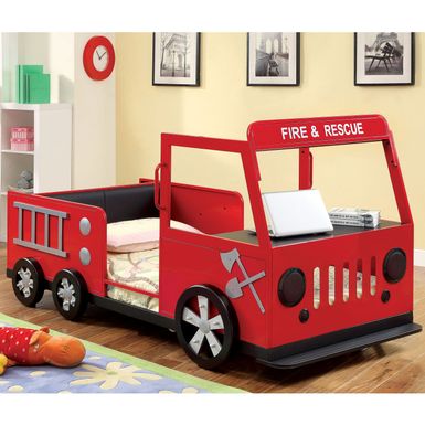 Novelty Metal Fire Truck Twin Bed in Red