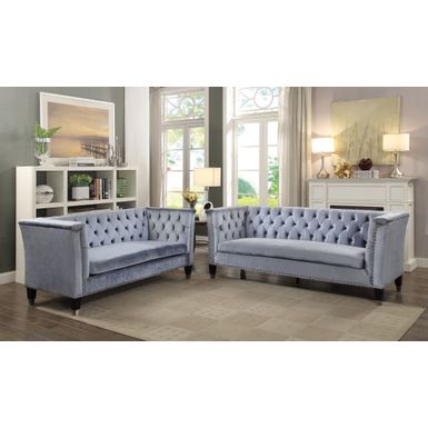 ACME Honor Loveseat, Blue-Gray Velvet