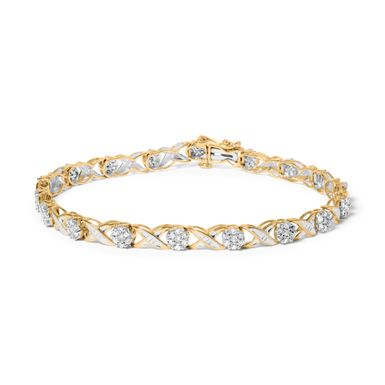 10K Yellow Gold 1.00 Cttw Round Cut Diamond Cross Link 7" Bracelet (I-J Color, I2-I3 Clarity)