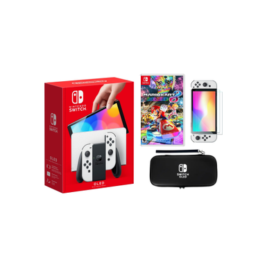 Nintendo Switch OLED White + Mario Kart 8 Deluxe Bundle with Accessories