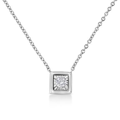 10K White Gold 1/10 Cttw Miracle Set Round-Cut Diamond Square Shape 18" Pendant Necklace (H-I Color, SI2-I1 Clarity)