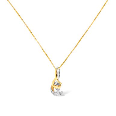 Espira 10K Two-Tone Yellow & White Gold 1/10 Cttw Round Brilliant-Cut Diamond Spiral 18" Pendant Necklace (J-K Color, I2-I3 Clarity)