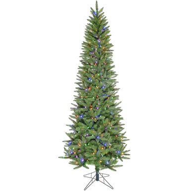 Fraser Hill Farm 7.5' Winter Falls Slim Christmas Tree, Multi-Color 8 Function LED Lights, Remote