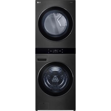 LG - 5.0 Cu. Ft. HE Smart Front Load Washer and 7.4 Cu. Ft. Electric Dryer WashTower with Steam and Center Control - Black Steel