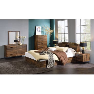 ACME Hestia Queen Bed w/Storage, Walnut Finish