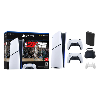 Sony - PlayStation 5 Slim Console Digital Edition - NBA 2K25 Bundle With White Controller and Accessories - Black