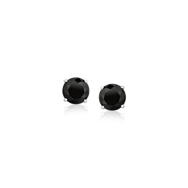 14k White Gold Stud Earrings with Black 5mm Faceted Cubic Zirconia