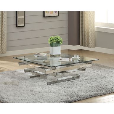 ACME Salonius Coffee Table, Stainless Steel & Clear Glass