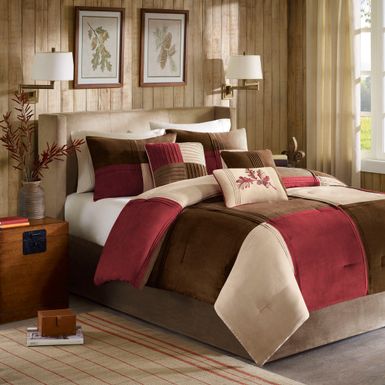 Red Jackson Blocks 7 Piece Microsuede Comforter Set Queen