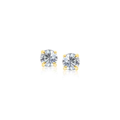 14k Yellow Gold Stud Earrings with White Hue Faceted Cubic Zirconia