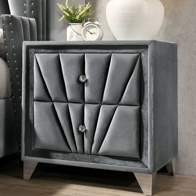 Transitional Fabric Upholstered 2-Drawer Nightstand in Gray